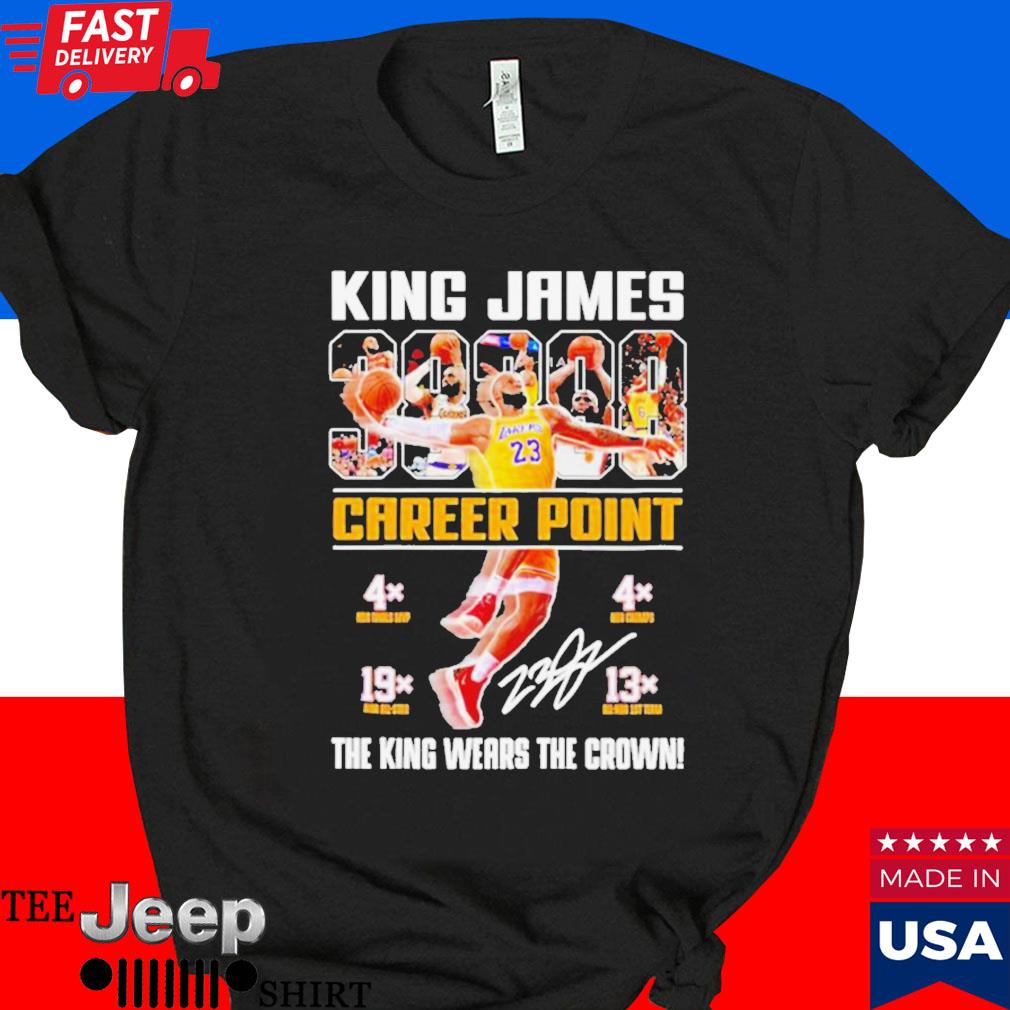Official Los angeles Lakers king james 38388 career point the king wears the crown with signature T-shirt