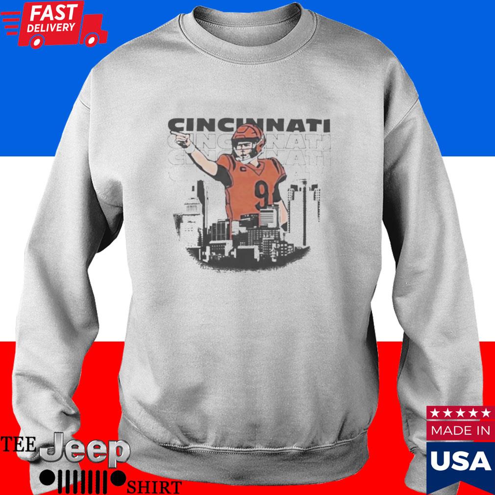 Joe Burrow No 9 Cincinnati Skyline Shirt - Peanutstee