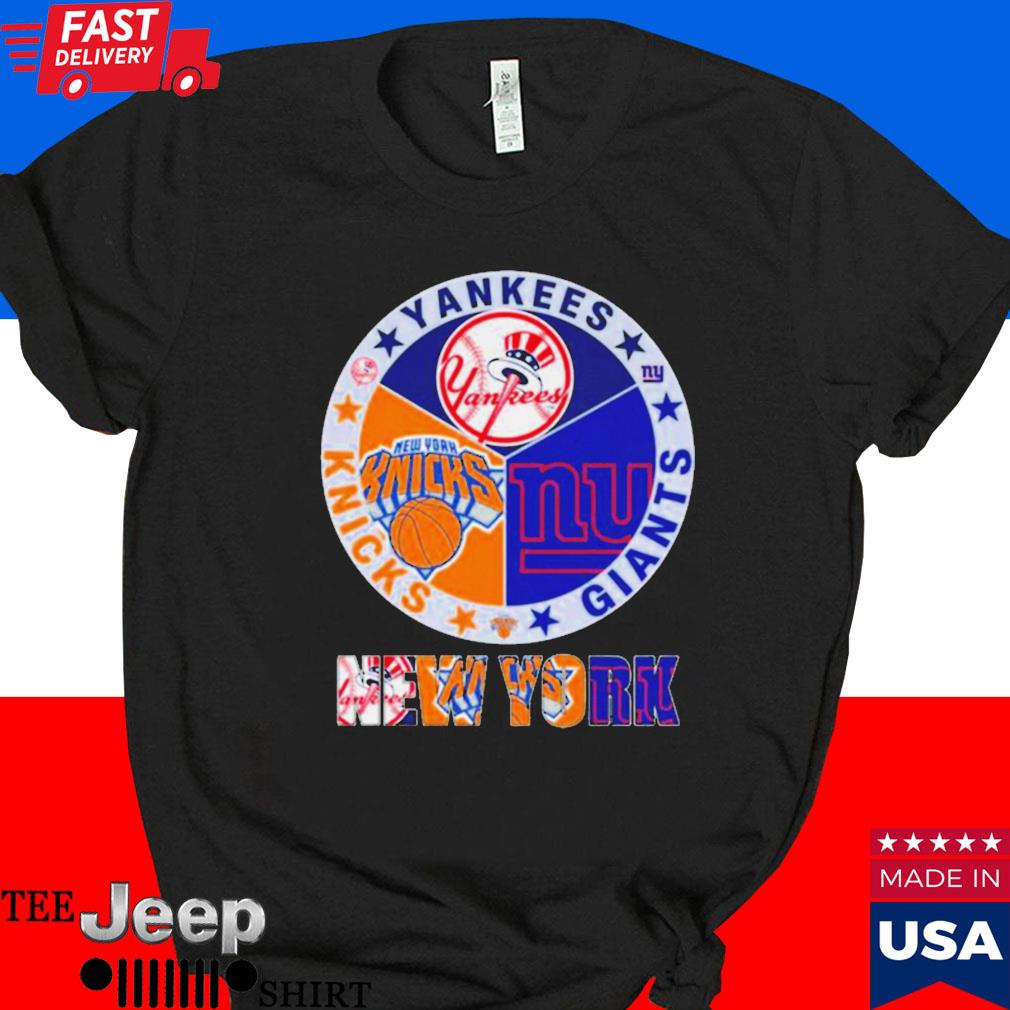 Official new York Knicks Mets Giants 3 teams sports circle logo shirt,  hoodie, sweater, long sleeve and tank top