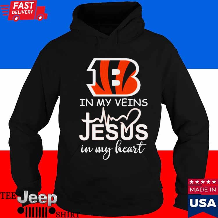 Cincinnati Bengals Logo 2023 In My Veins Jesus In My Heart Shirt