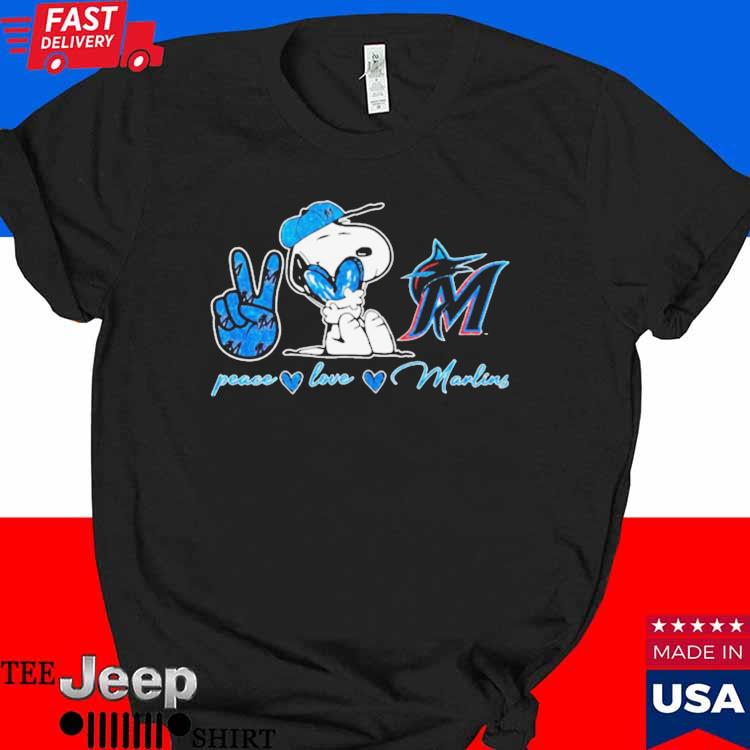 Miami Marlins Peace Love Marlins Snoopy Shirt, hoodie, longsleeve,  sweatshirt, v-neck tee