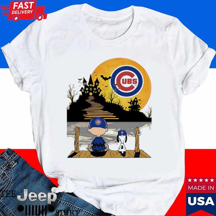 Peanut snoopy and charlie brown chicago cubs sitting under moon