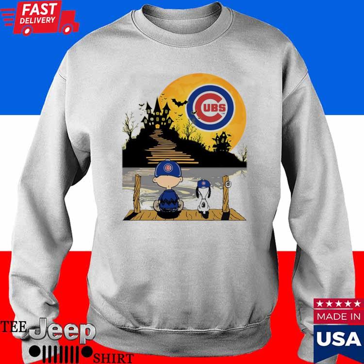 Snoopy Charlie Brown Sit Under Moon Chicago Cubs Halloween Shirt